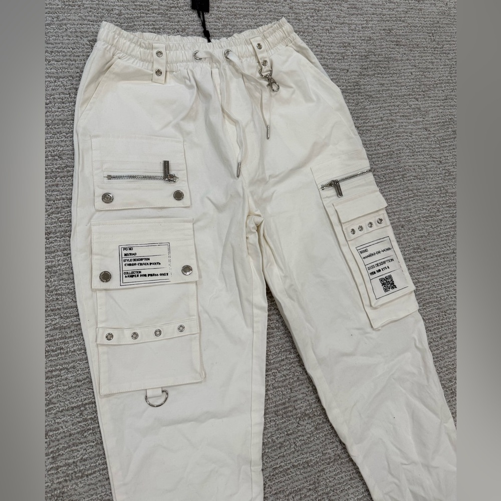 Maniere De Voir White Cargo Pants with Utility Pockets - Picture 2 of 4